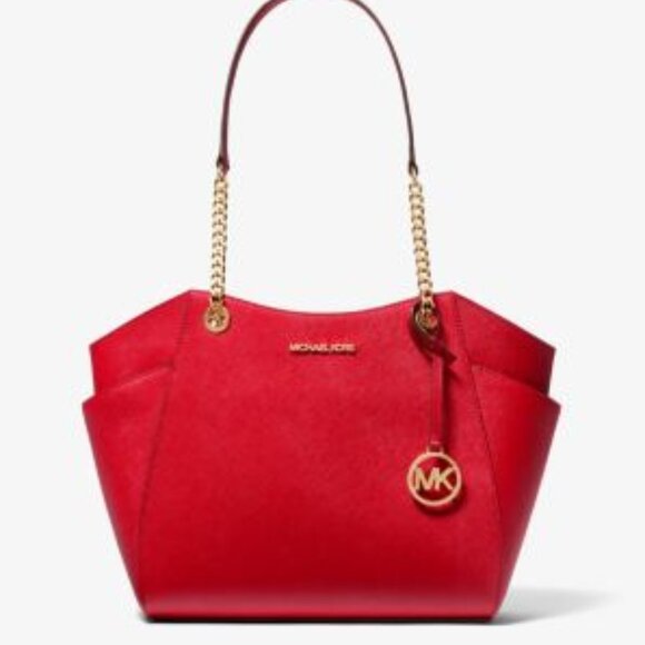 Michael Kors Jet Set Travel Large Chain Leather Shoulder Bag in Bright Red - Picture 4 of 4